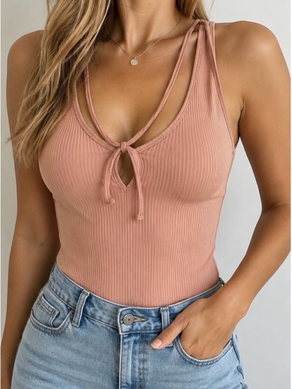 Express One Eleven Ribbed Bodysuit Peach Pink Size M NWT